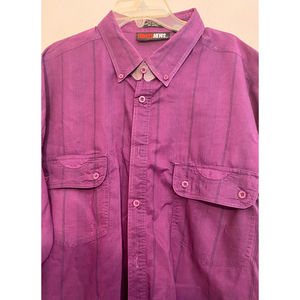 Today's News Men's Large Purple Striped Vintage 80's Shirt Retro Long Sleeve XL